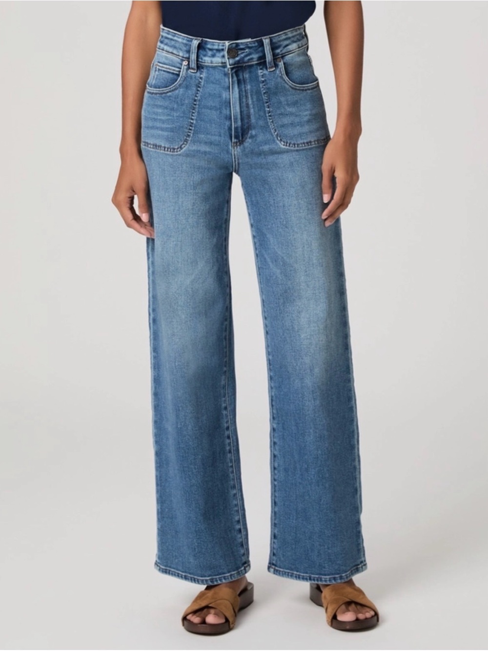 PAIGE Anessa High Rise Wide Leg Jeans Size 31 Blue Patch Pocket 31” Inseam